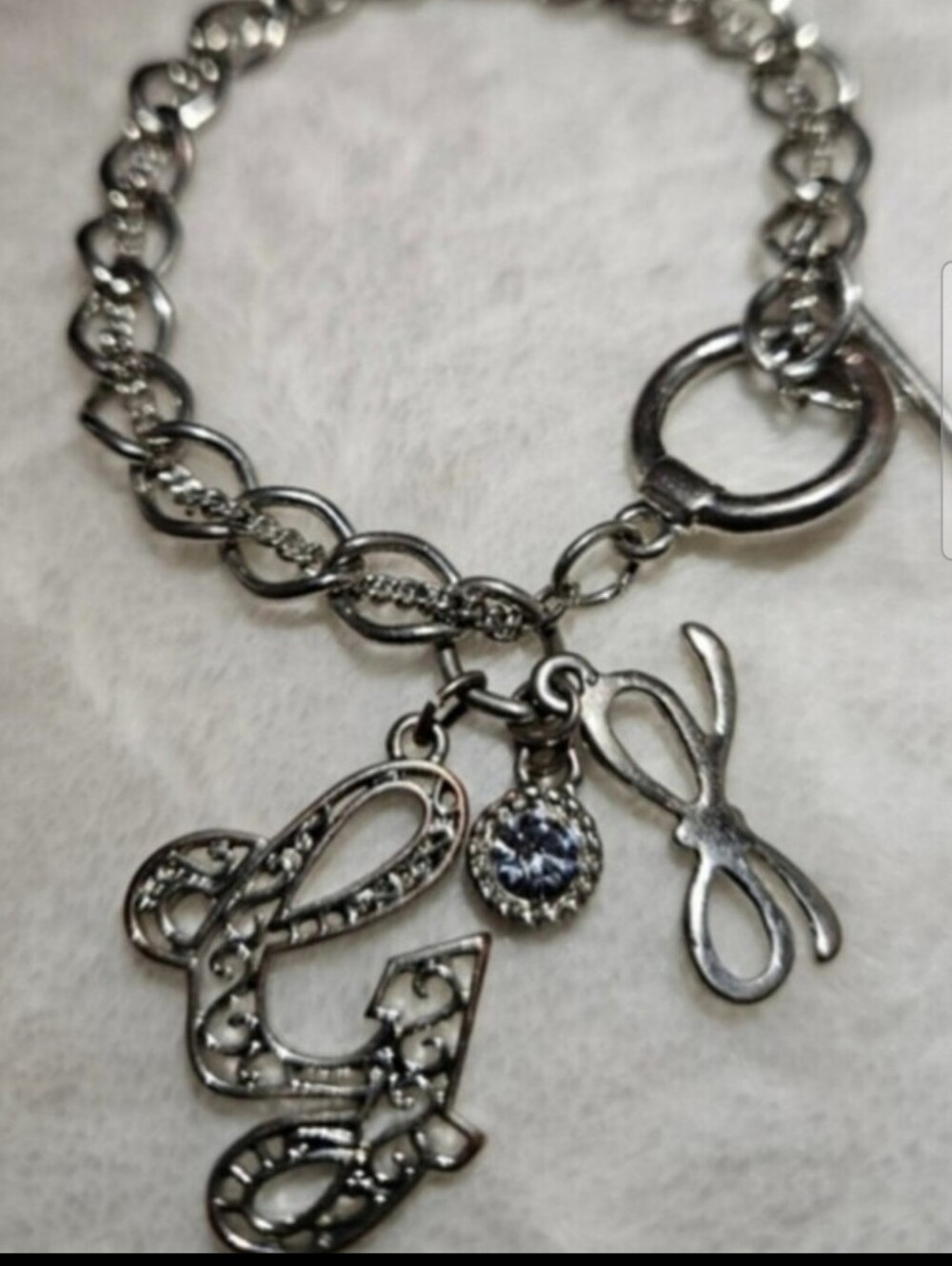 G by Guess 80's Silver-Tone Charm Bracelet with 'G' Initial Bow & Crystal Accent